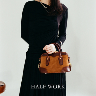 HALF 头层牛皮贝壳包女真皮复古反绒牛皮手提包单肩斜挎包 WORK