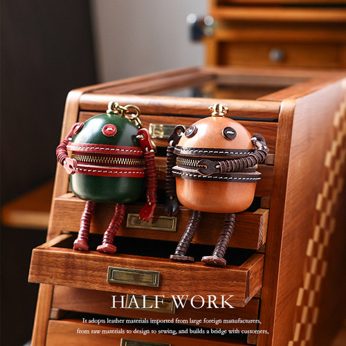 植鞣牛皮撞色复古真皮车钥匙包