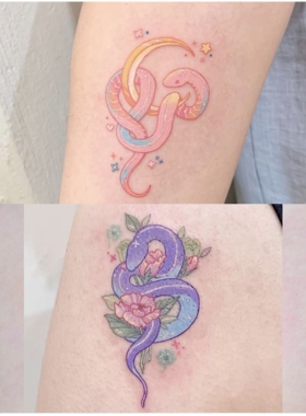 粉色小蛇紫色小蛇 星星花草 甜酷少女 小清新 防水纹身贴纸ins