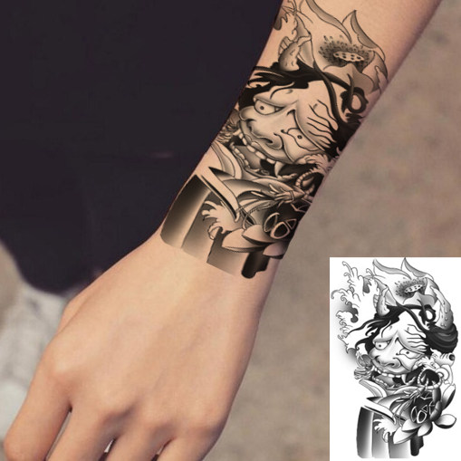 纹身贴割线刹车印般若艺妓男女逼真防水持久彩色大花臂仿真刺青