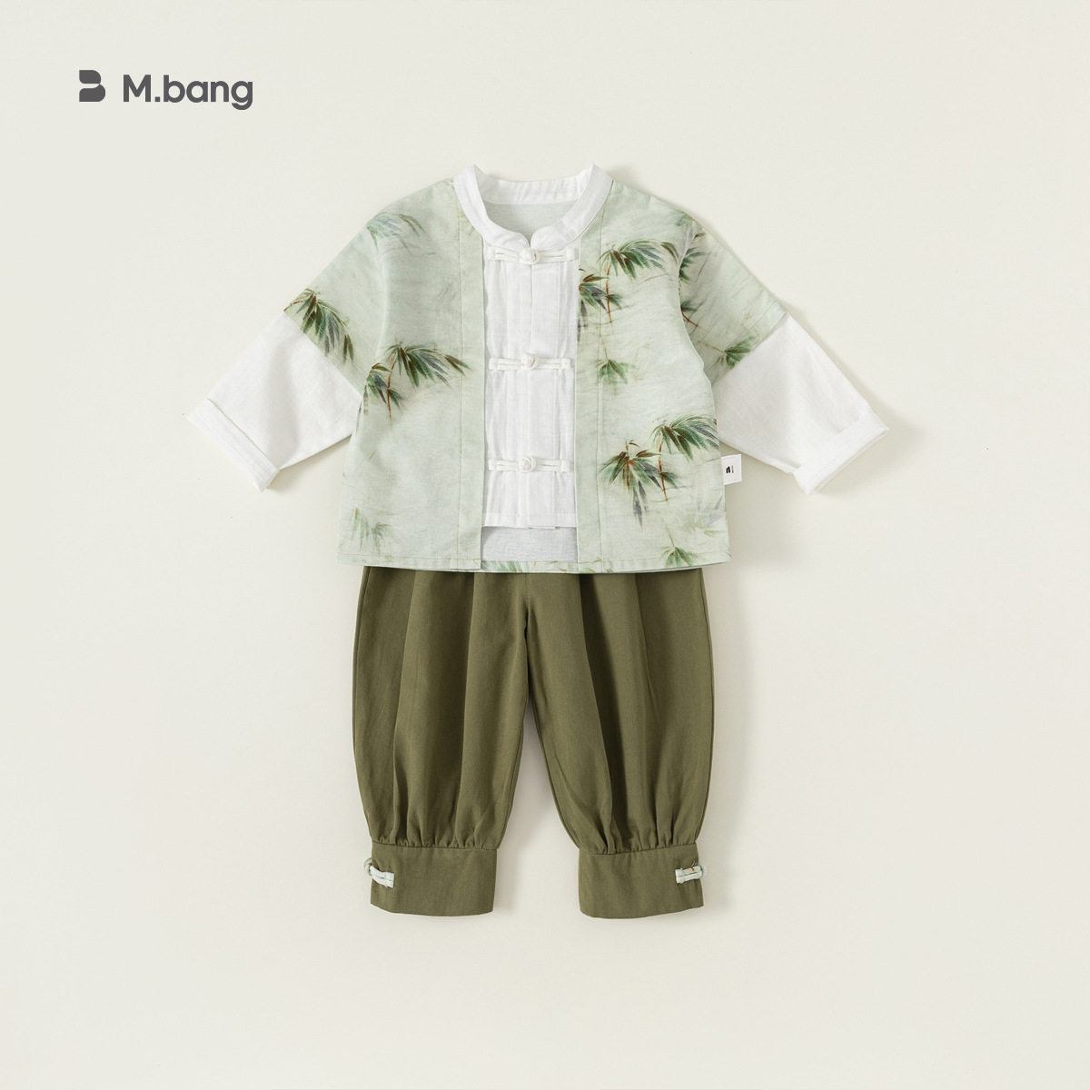 babycity儿童汉服男童套装春秋季新中式清新竹子印花国风套装