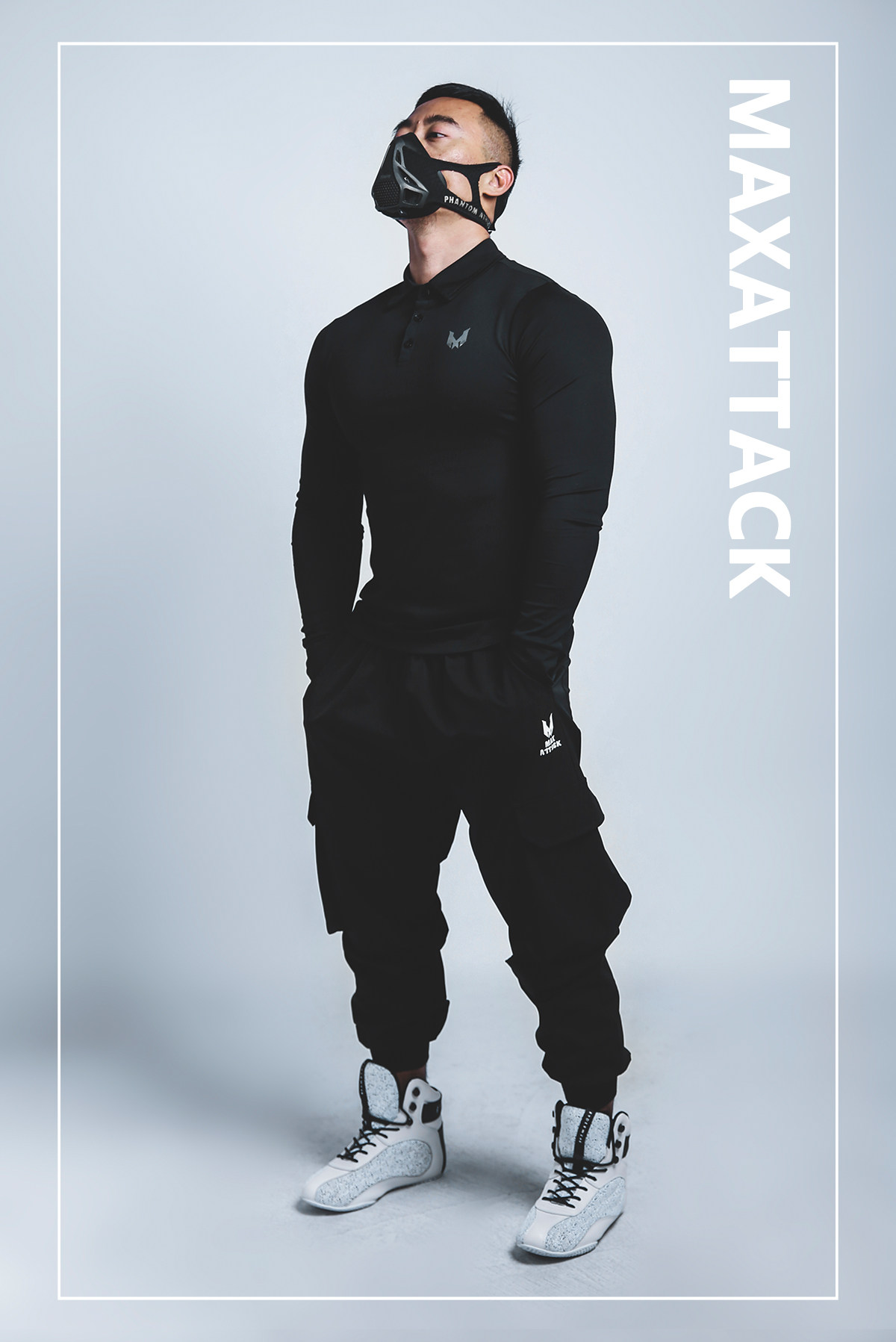 MAXATTACK长袖运动polo衫速干弹力训练紧身衣私人健身教练服跑步