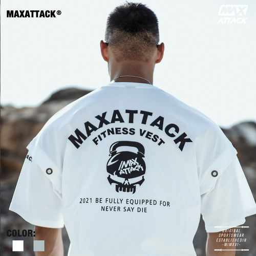 MAXATTACK宽松运动t恤男五分袖