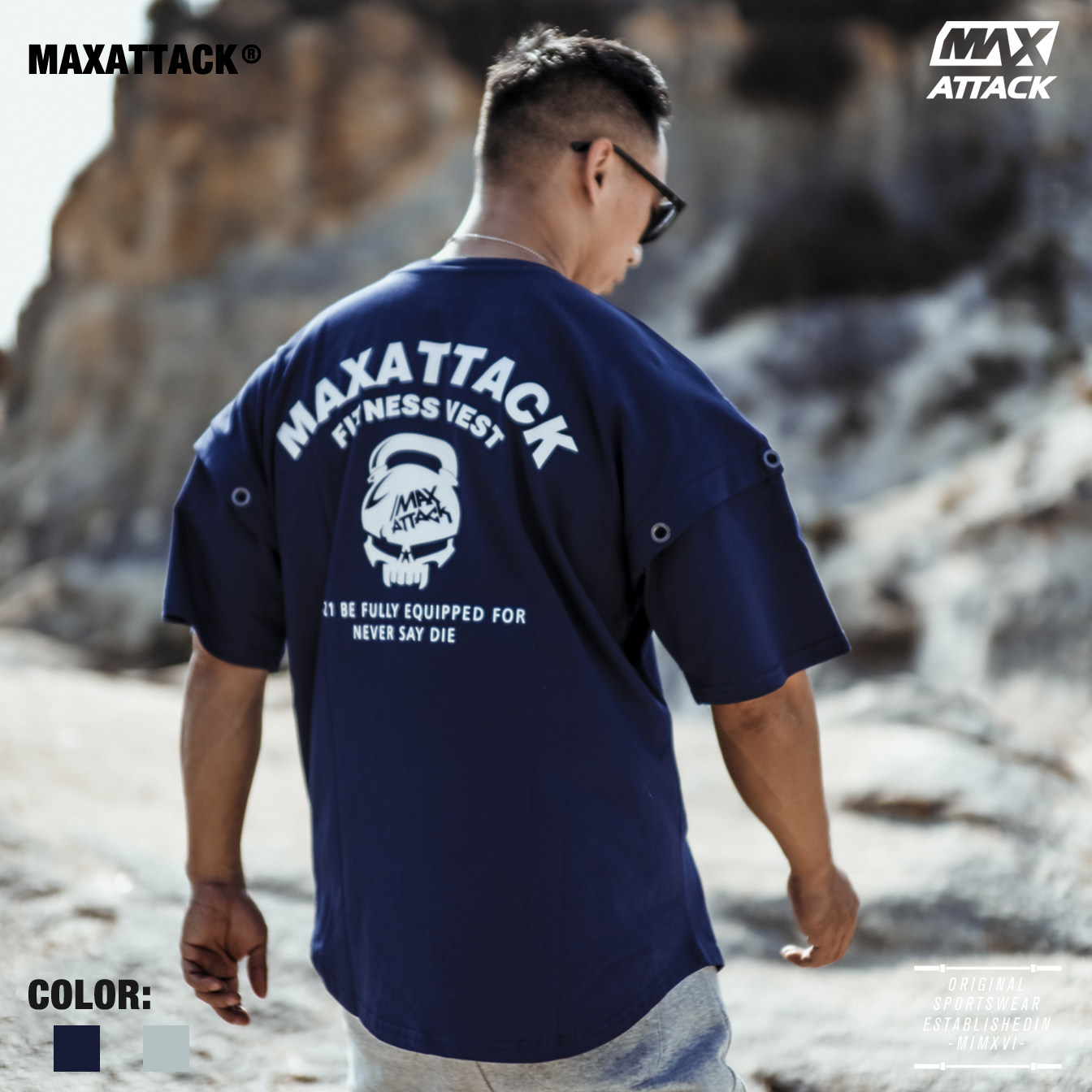 MAXATTACK宽松运动t恤男夏季短袖纯棉健身五分袖训练撸铁上衣潮牌