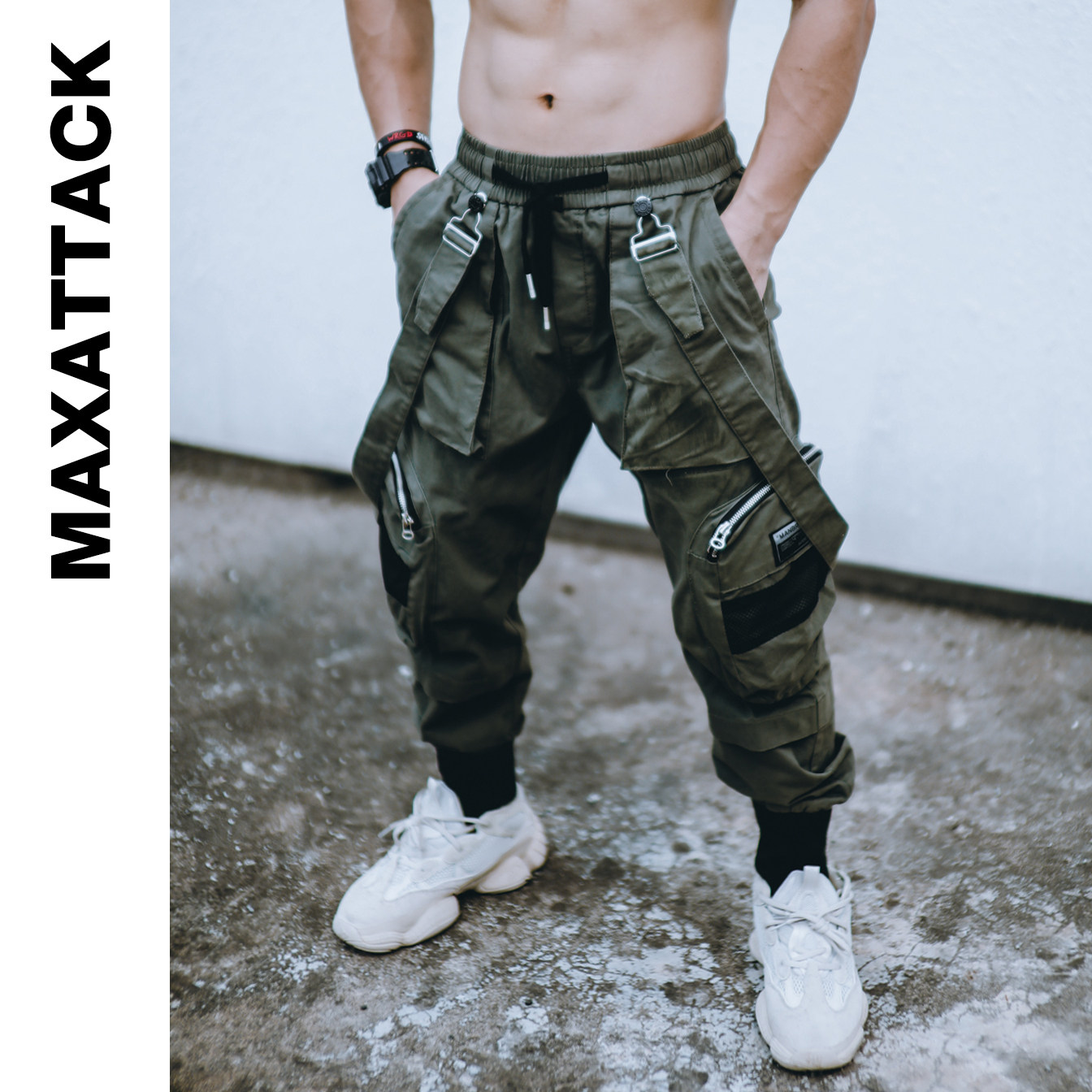 MAXATTACK运动长裤束脚宽松健身训练跑步工装多口袋篮球背带裤潮