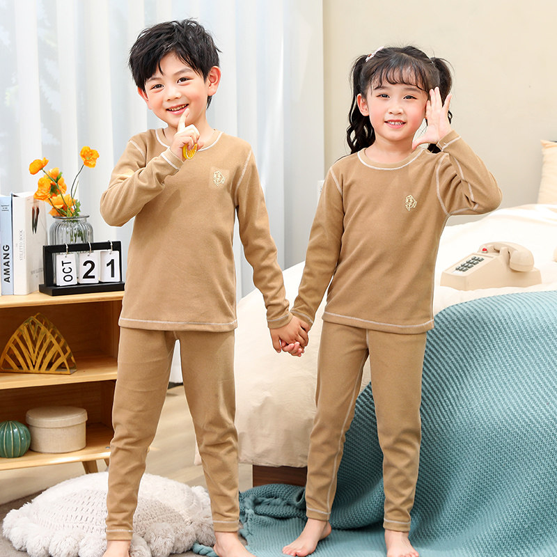 德绒儿童保暖暖绒内衣男童秋衣秋裤加绒秋冬大童双面磨毛女童无痕