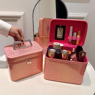 2025新款石头纹皮革定型化妆包大容量化妆品手提化妆箱大号收纳盒