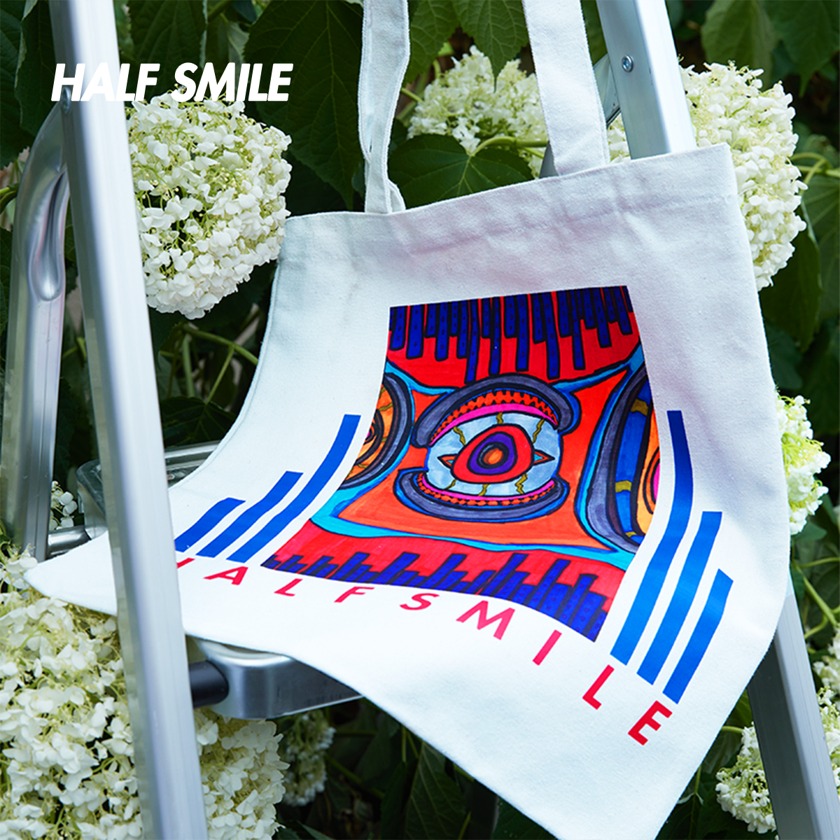 半个微笑魔法袋《空浮宇宙》帆布包HALFSMILE单肩环保乳白色潮牌