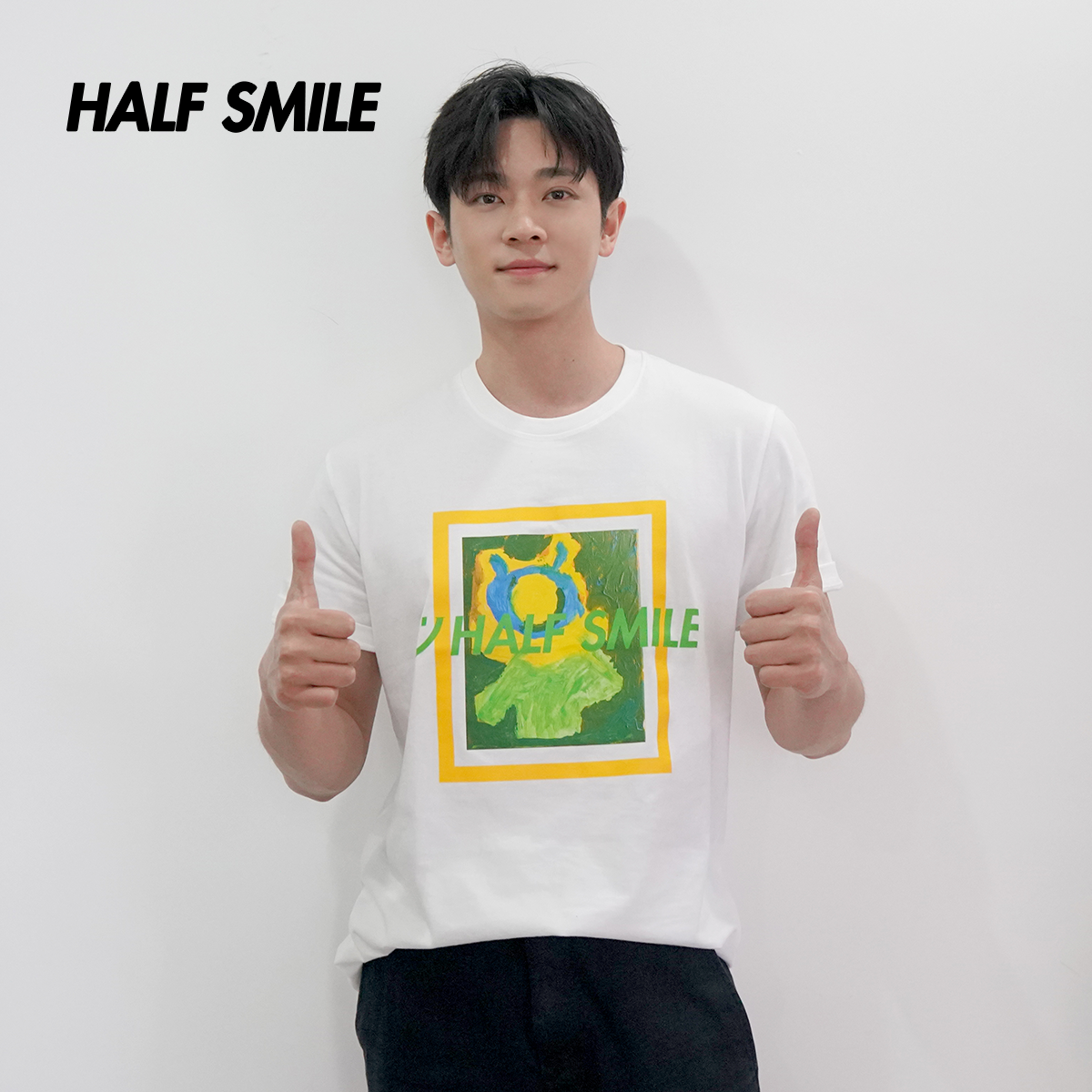半个微笑丞磊同款外星生物HALFSMILE男女休闲爆款春夏潮牌白色T恤