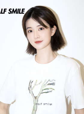 半个微笑乔欣同款静安的树HALFSMILE男女百搭潮流春夏潮牌白色T恤