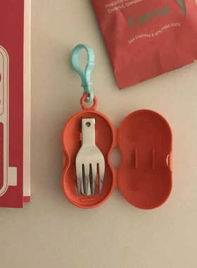 韩国代购进口ins便携实用不锈钢叉子可折叠便携户外小收纳盒可挂