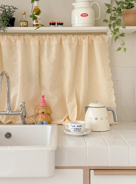 韩国代购进口简约清新100%全棉手工制作短帘免打孔ins柜子遮挡帘