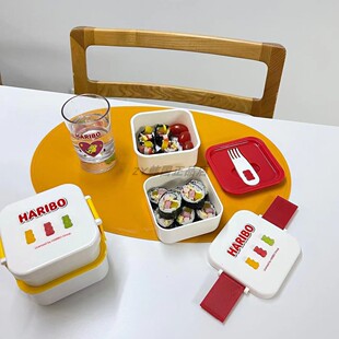 韩国代购进口haribo超可爱儿童3段饭盒上班族野餐盒三明治便当盒