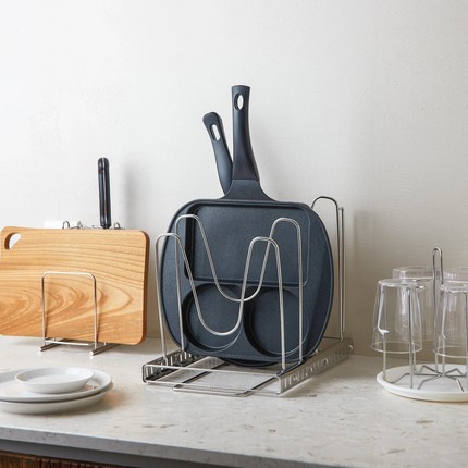 韩国代购进口高品质不锈钢可调节锅具收纳架厨房锅架置物架