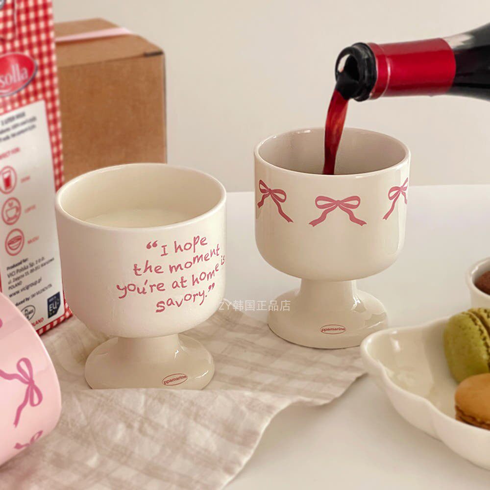 韩国代购高颜值ins风可爱陶瓷马克杯高脚酒杯咖啡杯红酒杯情侣杯