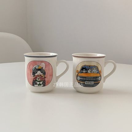 韩国代购进口超可爱猫咪复古陶瓷咖啡杯下午茶杯水杯陶瓷马克杯子
