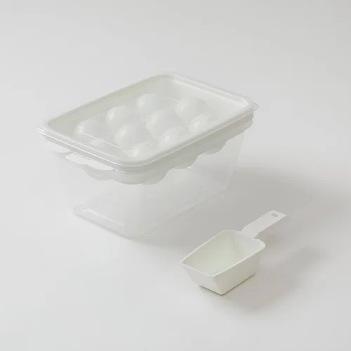 韩国代购进口简约白色冻冰块模具盒按压冰格冰箱自制冰盒储存盒