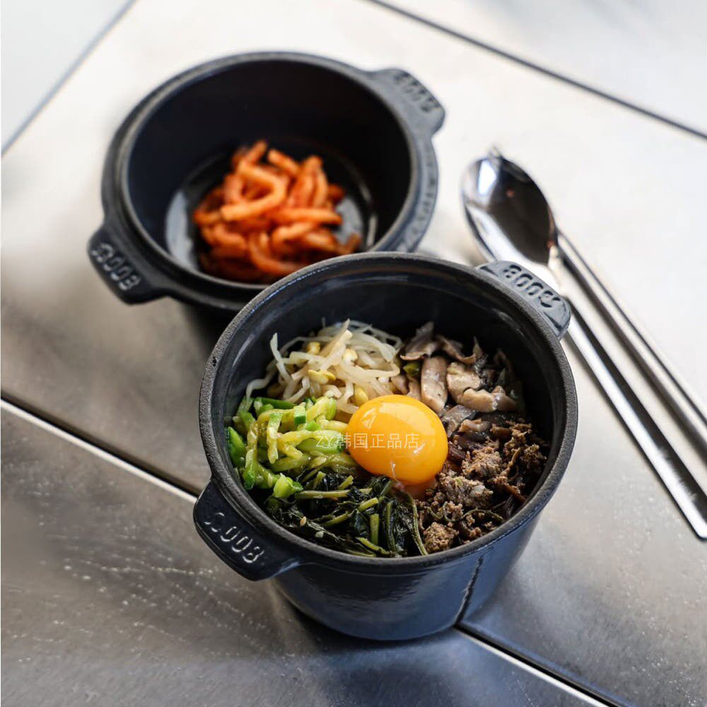 韩国代购高品质一人食小巧铸铁锅双耳汤锅煎锅两件套炖锅煎蛋锅