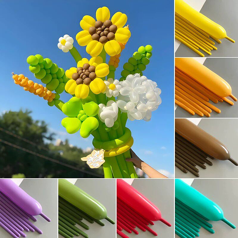 长条气球粉白红色花朵百变魔术造型气球花束生日场景布置加厚长条