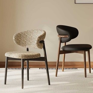 法式中古风实木餐椅家用餐桌椅设计师款北欧复古靠背日式真皮餐椅