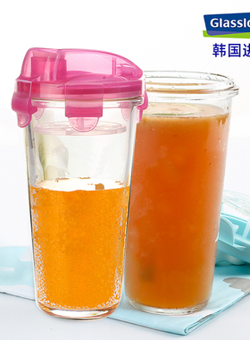 Glasslock进口耐热钢化玻璃杯女可爱水杯便携韩式学生杯子450ml