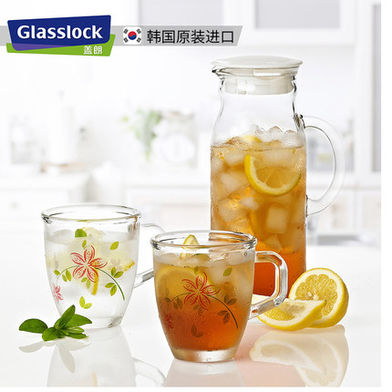 Glasslock韩国原装进口透明玻璃水壶冷水壶凉茶壶果汁玻璃瓶3件套