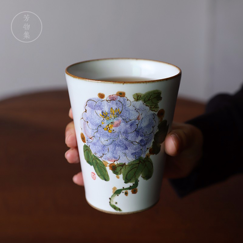 芳物集手工中式手绘水杯景德镇陶瓷杯绿茶杯暖手杯可乐杯文房荷花