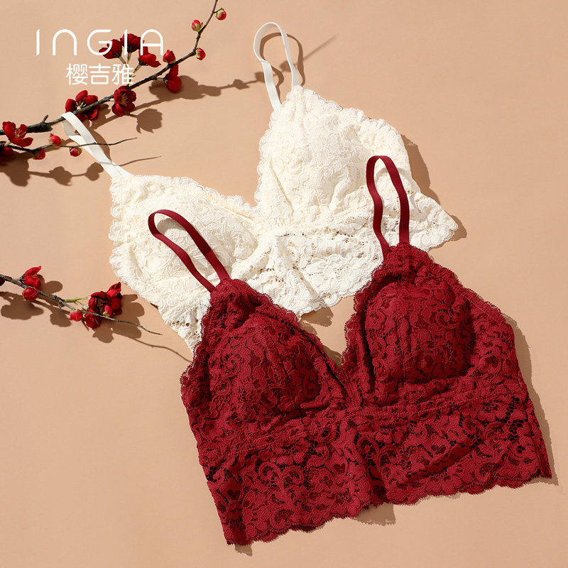 法式蕾丝内衣女少女夏季小胸平胸美背大胸显小文胸薄款无钢圈胸罩