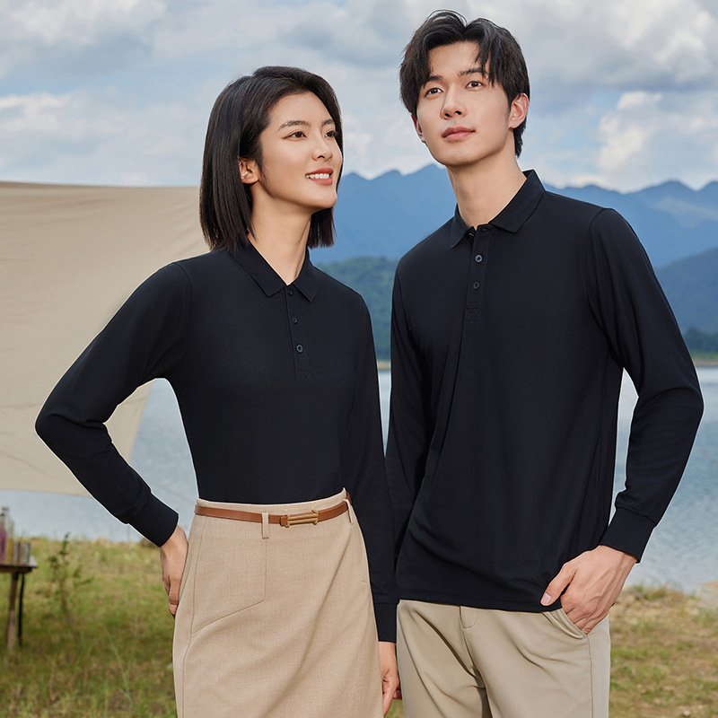 秋冬款翻领长袖polo衫定