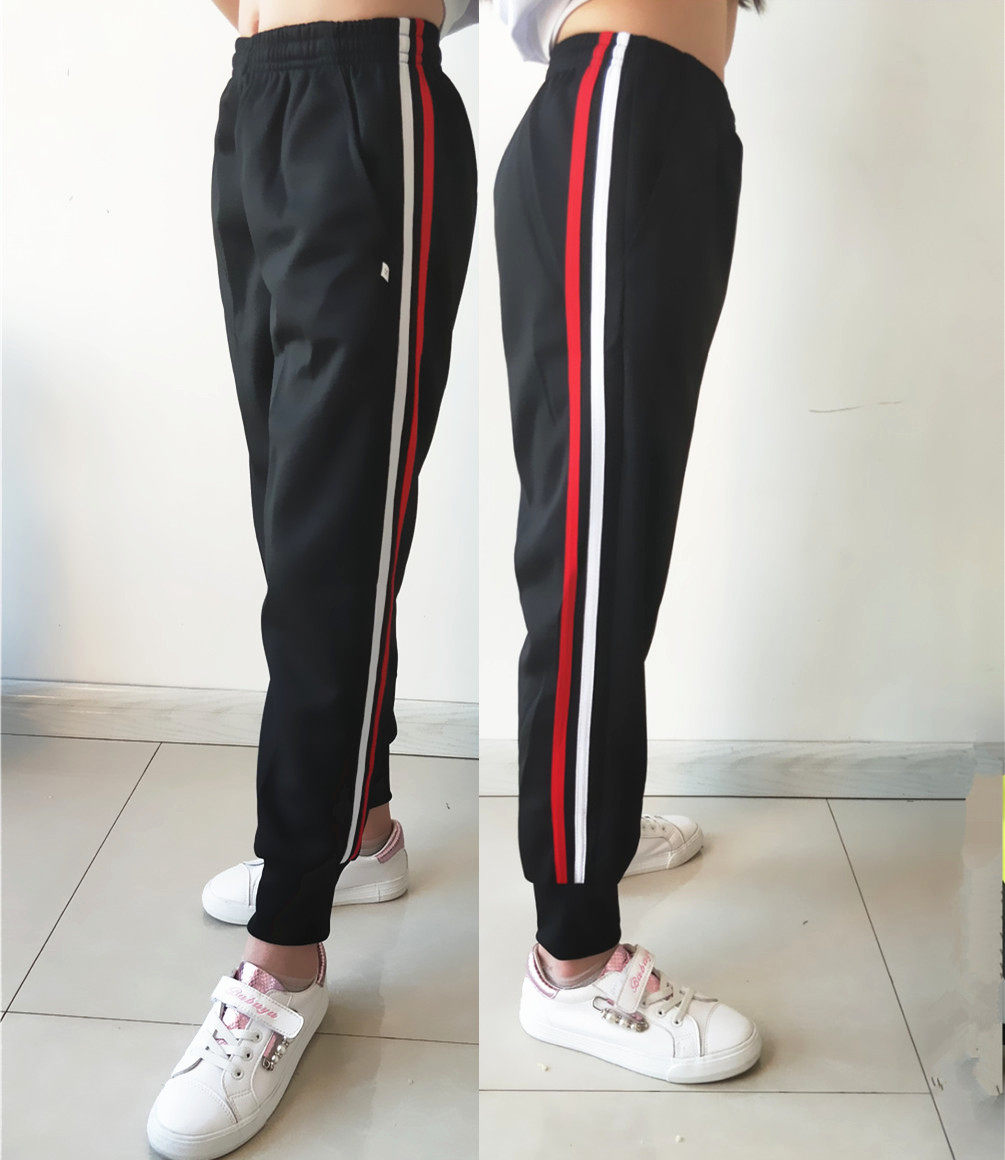 白红边小学生校服束脚女运动长裤