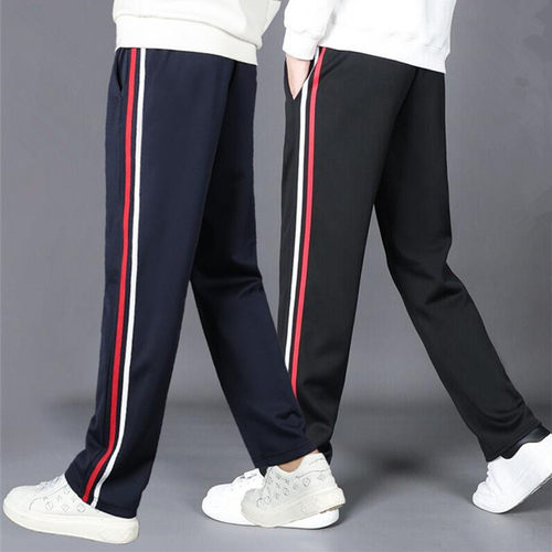 藏蓝红白条校服运动裤加绒初高中