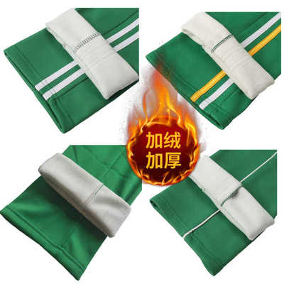 运动裤绿色秋冬季加绒厚款