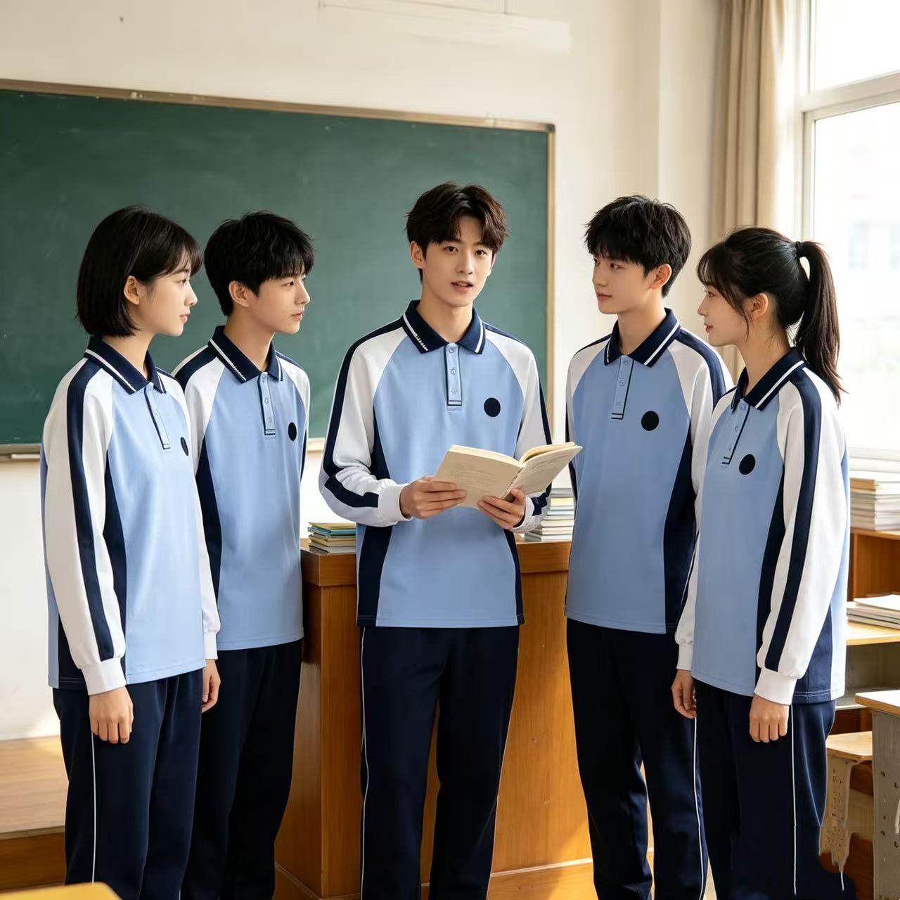 沈阳中学撞色长袖POLO校服套装
