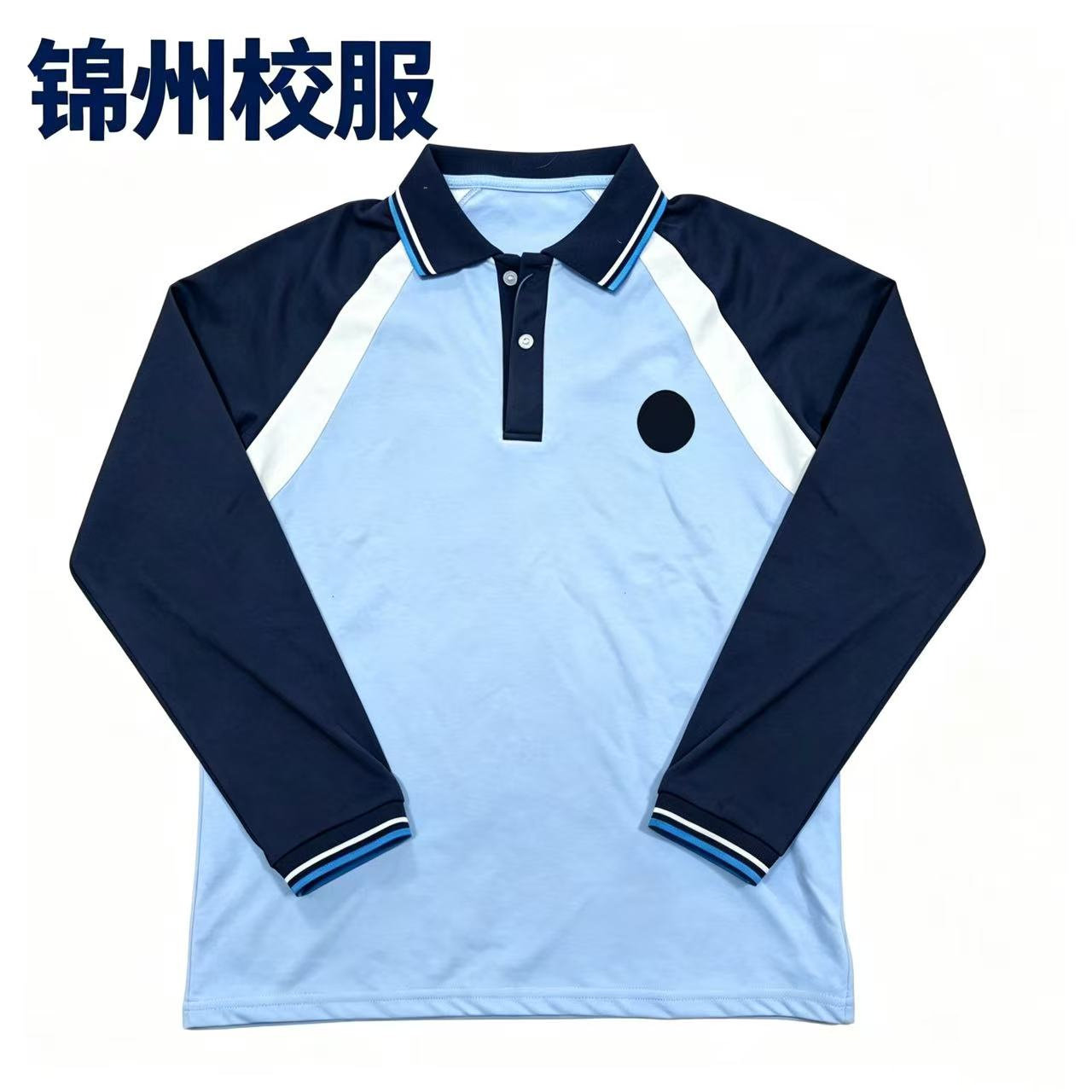 锦州中小学生蓝拼长袖运动T恤