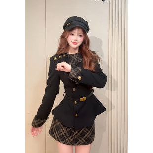 法式千金感穿搭一整套超好看冬裙套装收腰呢子外套半身裙子两件套
