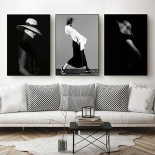 现代简约装饰画黑白服装店美容院客厅餐厅艺术美女理发店人物挂画