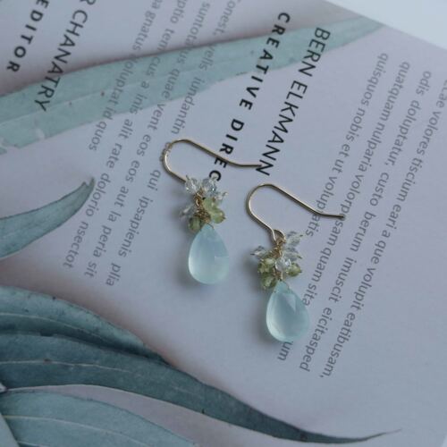 水蓝玉髓泪滴耳钉日本无痛小清新