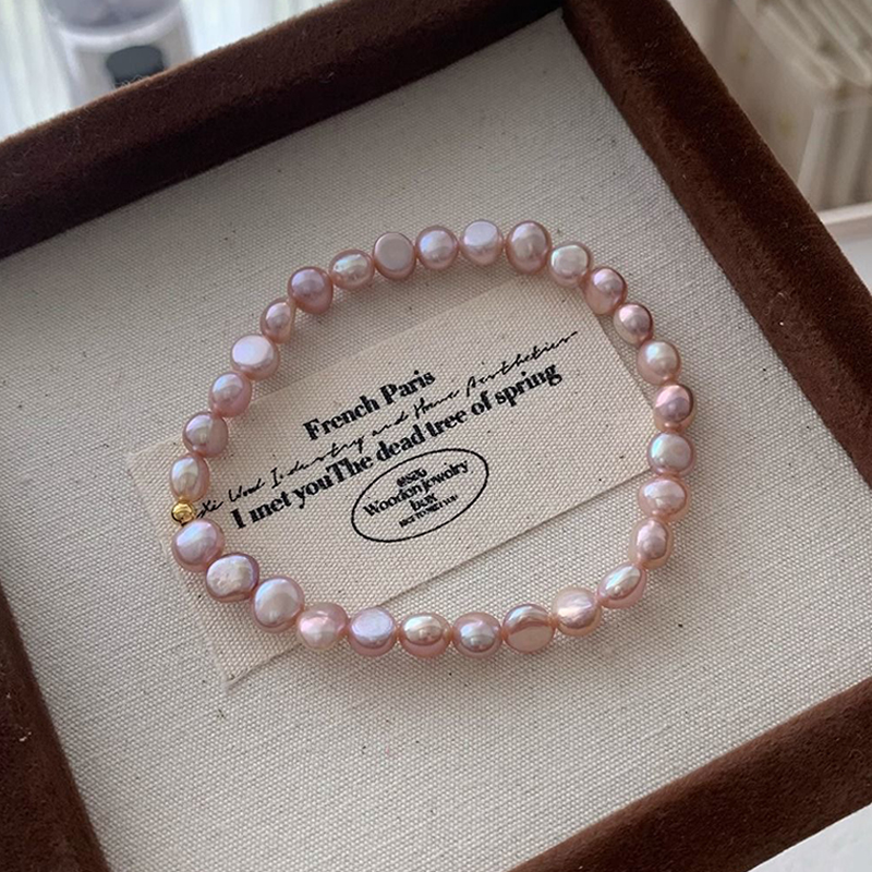 天然粉紫色天然淡水珍珠手链