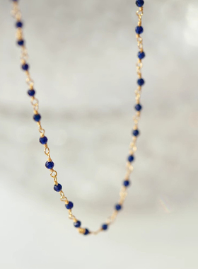 法国小众Une a une 深蓝色黑色切面水晶镀金串珠项链锁骨链