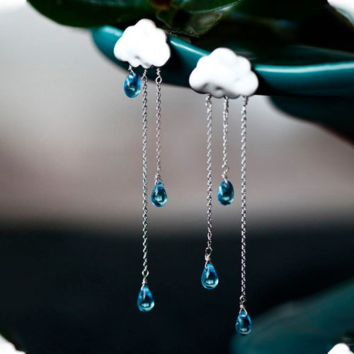 雨后云朵流苏耳环小众设计感小清新女气质韩国耳饰纯银水滴耳钉