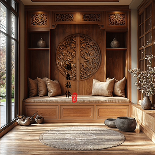 家用小户型储物收纳柜一体鞋 柜定制 柜宋氏美学新中式 侘寂风实木鞋