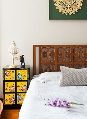 新中式复古实木药柜CD柜古典彩绘中式地柜定制描绘床头柜子定制