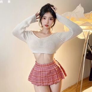 百褶裙女迷你无内衬安全裤裙子学生日系擦边女格子擦边女