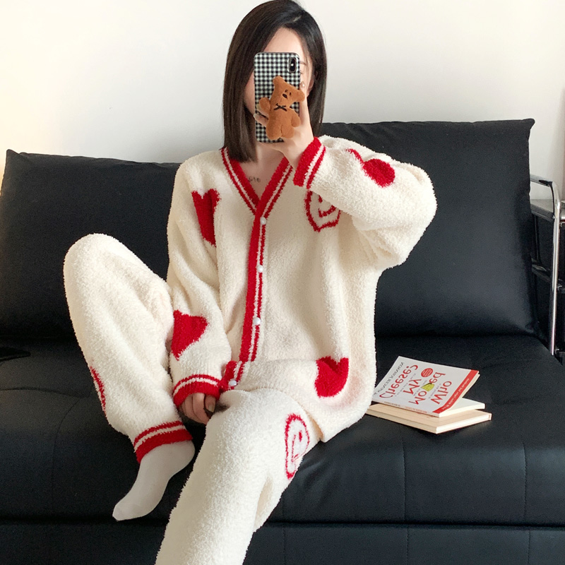 爱心笑脸小香风软绵绵睡衣女秋冬