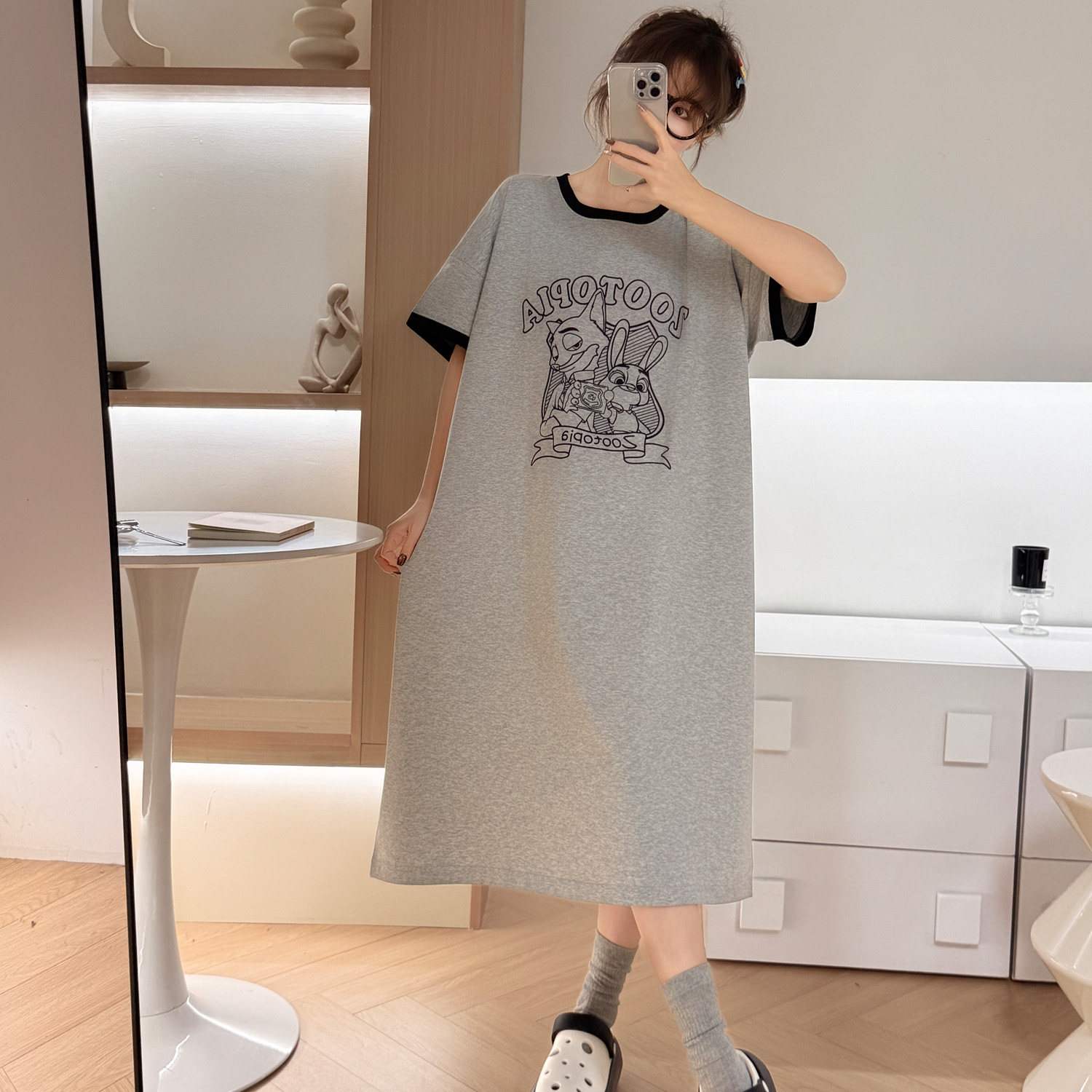 棉小闲卡通动物城睡裙夏季短袖圆领宽松可外穿中长款睡衣家居服女,女士内衣/男士内衣/家居服,睡裙,淘宝优惠券,粉丝福利购,淘宝优惠卷