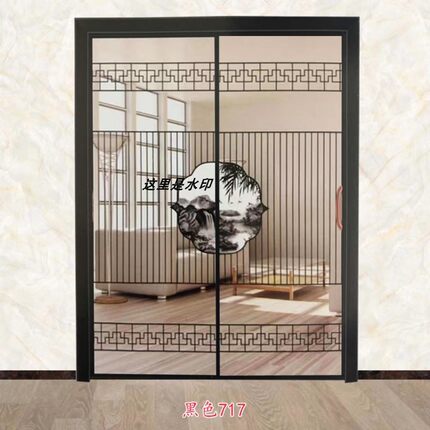 极简新中式阳台厨房灰玻茶玻家用16窄框推拉移门