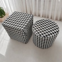 千鸟格弹力凳子套罩坐套圆形皮蹲套全包小脚踏套方形沙发凳套通用