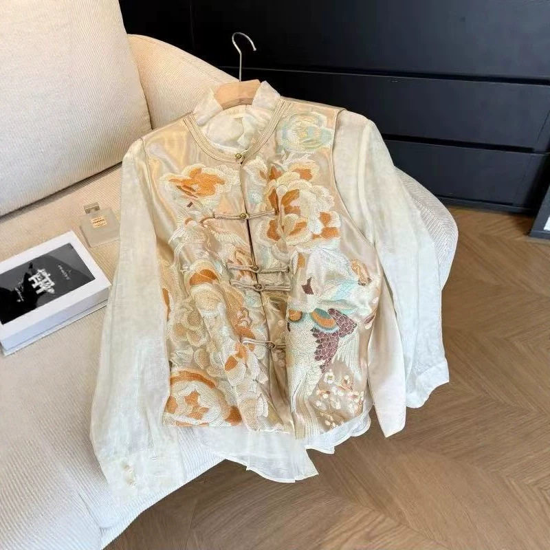 今年流行特惠新中式国风女装醋酸重工刺绣轻奢上衣老钱风复古无袖