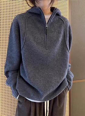 今年流行特惠慵懒风高级感灰色半拉链连帽针织衫毛衣韩系宽松深秋