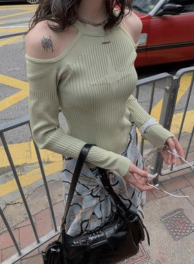 今年流行特惠ANAN&ANNA2025秋装新款修身挂脖短款辣妹风针织衫